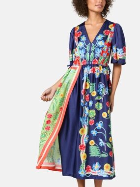 gorman Navy Floral Paneled V‑Neck Maxi Dress BNWT Great splash of Colour!!